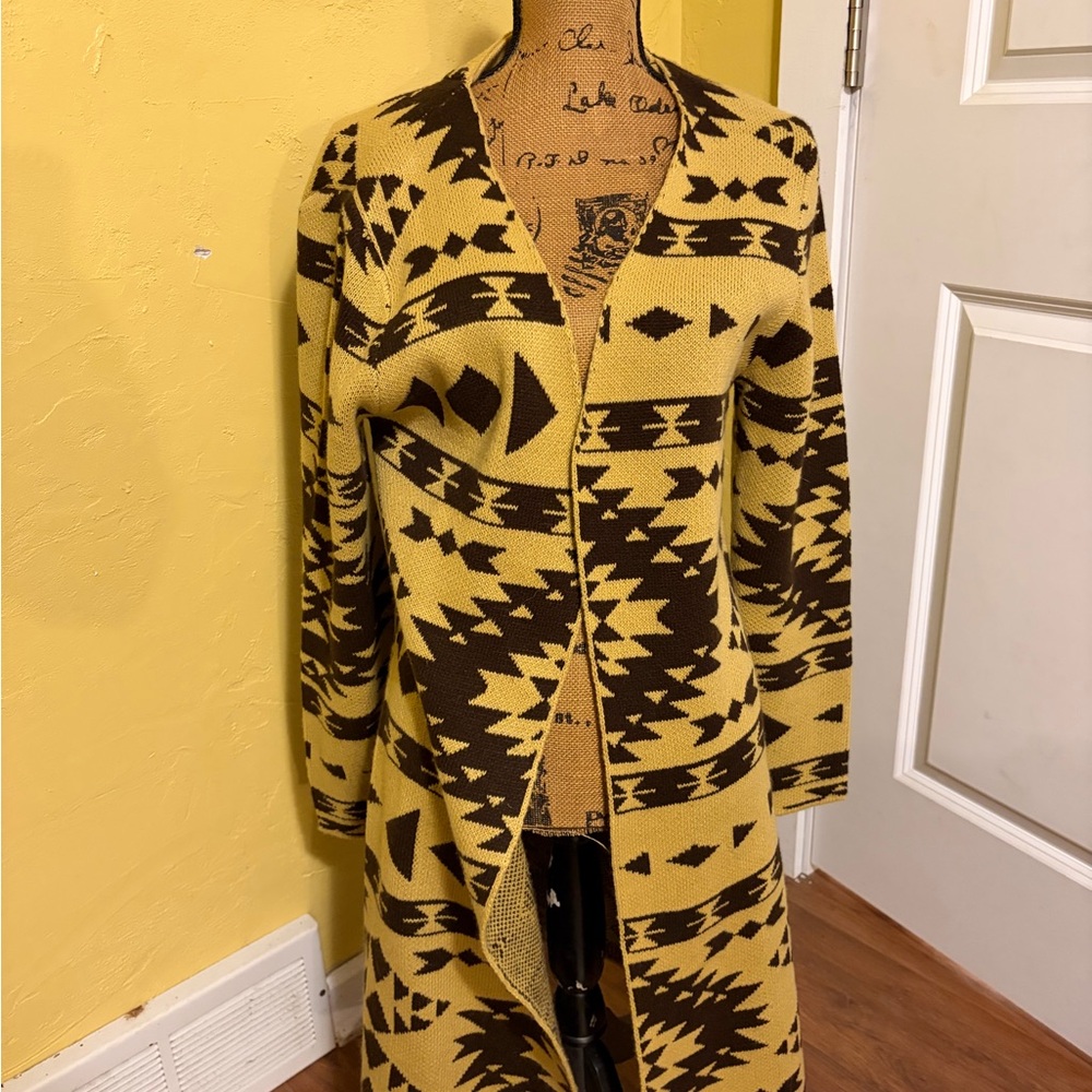 Aztec Patterned Yellow and Brown Women's Cardigan